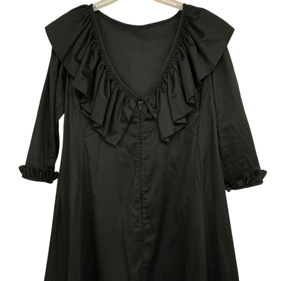 1950s Vintage Black Ruffle Midi Dress Handmade by Saks Fifth Avenue Seamstress - Picture 3 of 10